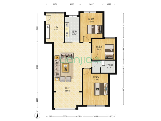 益津华苑 3室1厅1卫 122平方