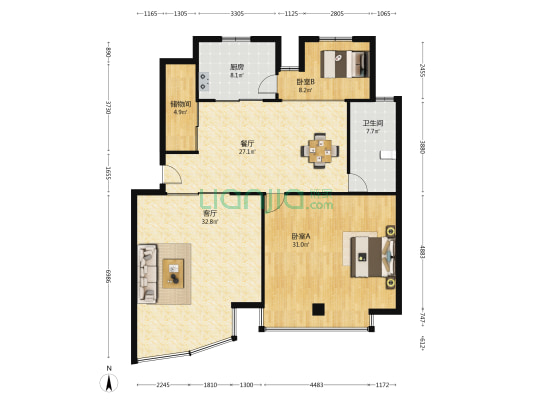 怡景苑 2室2厅1卫 136平方