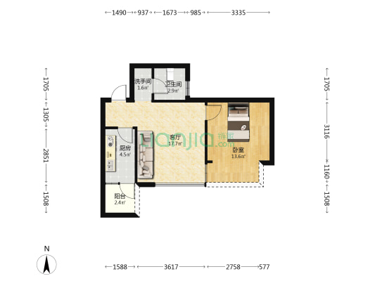 隆腾城市之光 1室1厅2卫 54平方