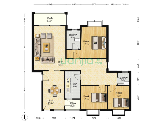 亲和居 3室2厅2卫 126平方
