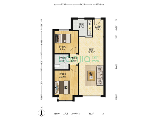 蔚蓝群岛四期 2室1厅1卫 72平方