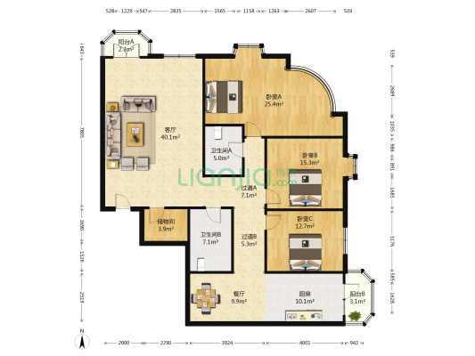 时代广场 3室2厅2卫 208平方