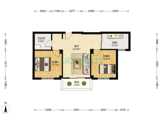 蓝桥景苑 2室1厅1卫 79平方