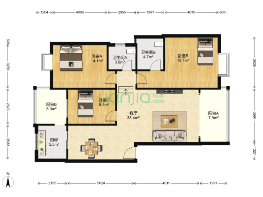 皇府地景一期 3室1厅2卫 130平方
