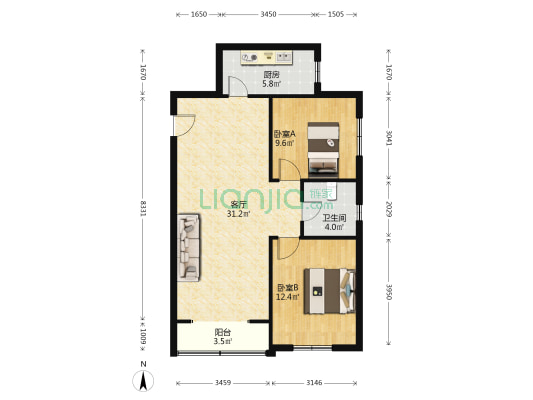 东港龙城南区 2室1厅1卫 97平方