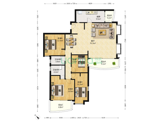金羊花园 4室1厅2卫 174平方