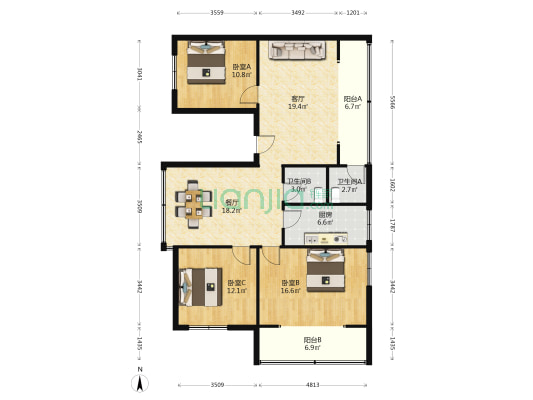 太平洋小区 3室2厅2卫 125平方