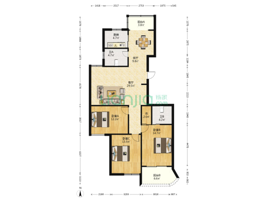 隆溪玫瑰园 3室2厅2卫 131平方
