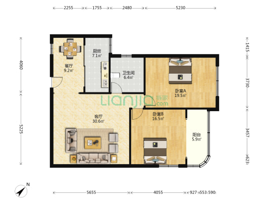 景泰大楼 2室2厅1卫 131平方