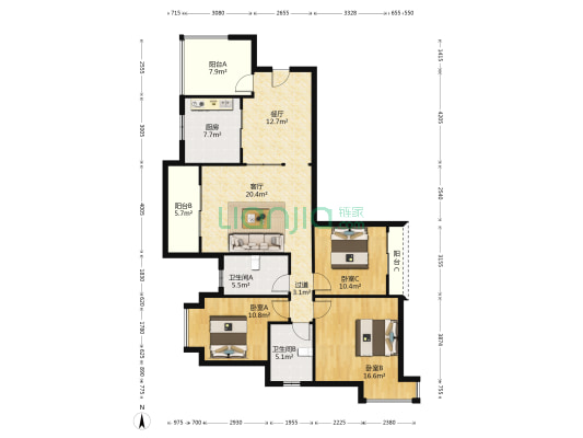 燕山雅筑 3室2厅2卫 119平方
