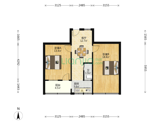 井冈山大道1129号 2室1厅1卫 59平方