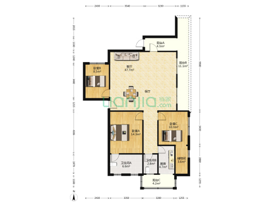 水产公司综合楼 3室1厅2卫 122平方