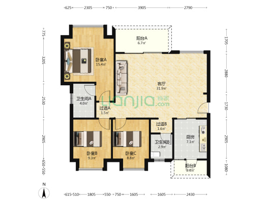 保利青江花园 3室1厅2卫 106平方