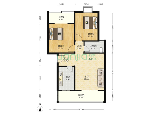 四达华府 2室1厅1卫 87平方