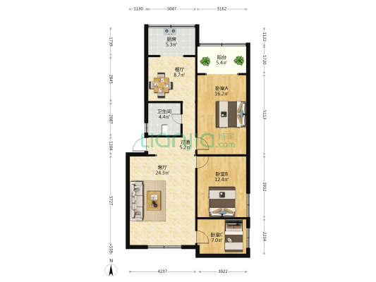 永安苑 3室2厅1卫 92平方