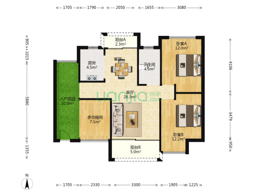 京华假日湾A区 3室1厅1卫 86平方