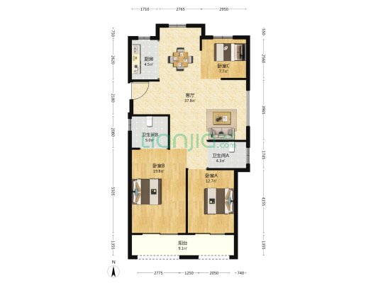 舒心苑 3室1厅2卫 132平方