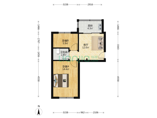 地坛街50号 2室1厅1卫 50平方