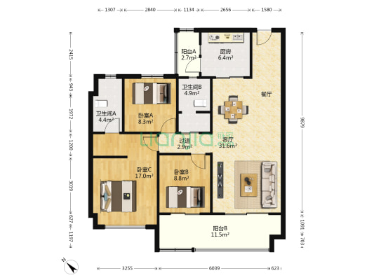 碧桂园·江南世家 3室1厅2卫 123平方