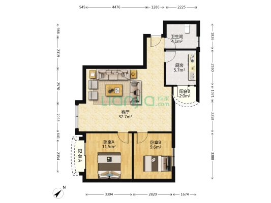 宏宇广场罗马假日 2室1厅1卫 85平方