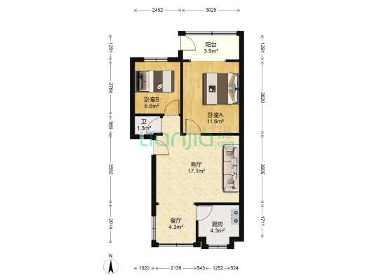 东篱路14号院 2室2厅1卫 57平方
