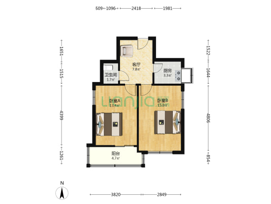 温明路12号西院 2室1厅1卫 52平方