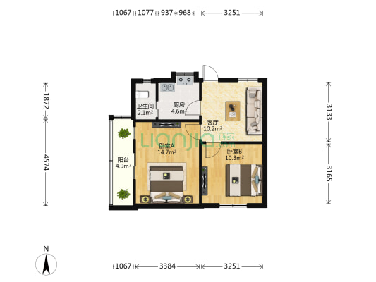 殷家巷住宅小区 2室1厅1卫 56平方