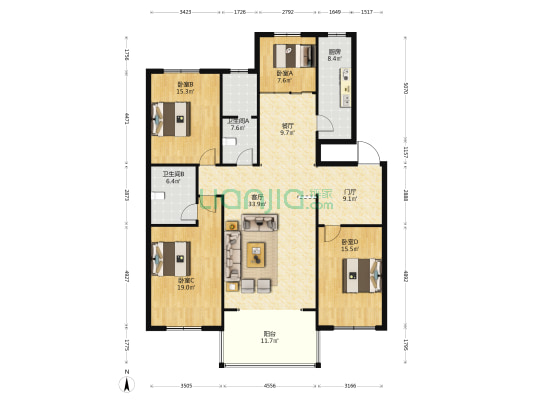 曙光苑小区 4室2厅2卫 186平方