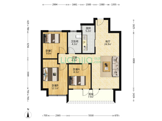 瑞玺公馆 3室1厅1卫 100平方