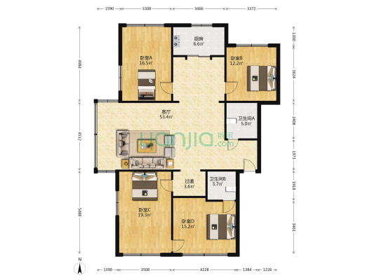 翔金花园 4室1厅2卫 167平方