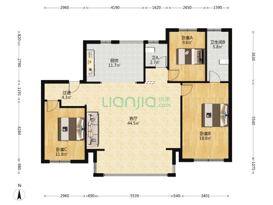 星樾名筑 3室1厅2卫 125平方