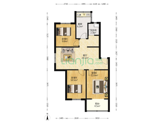 育才小区 3室1厅1卫 88平方