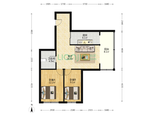 鼎苑明居 2室1厅1卫 92平方