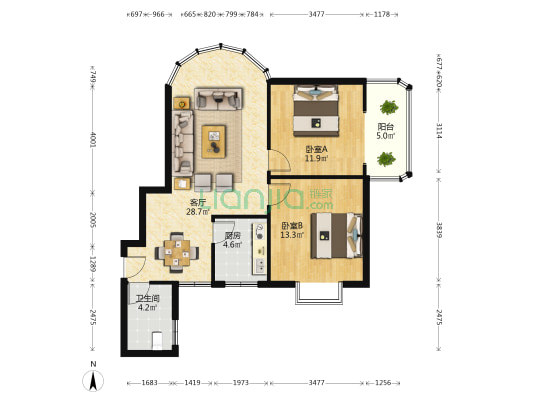 岗坡阳光新苑 2室1厅1卫 96平方