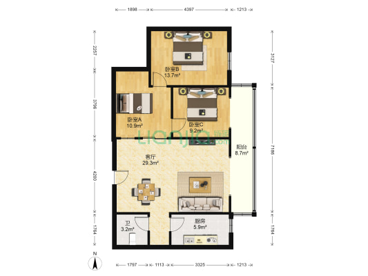 酒钢聚东望景小区 3室1厅1卫 124平方