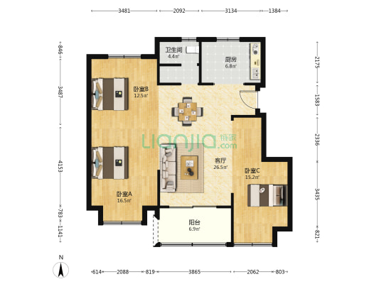 翠枫和苑 3室1厅1卫 106平方