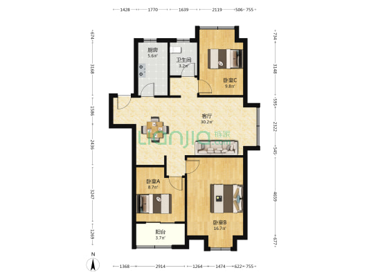 瑜憬尚府 3室1厅1卫 106平方