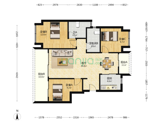 中粮瑞府 3室1厅2卫 99平方