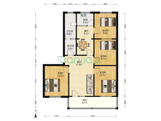 春晓街43号工行家属院 4室2厅2卫 80平方