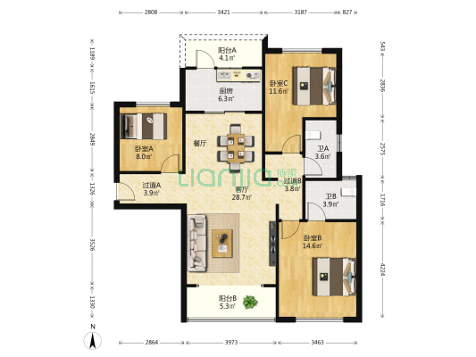 佳兆业云顶梅溪湖3期4期 3室1厅2卫 121平方