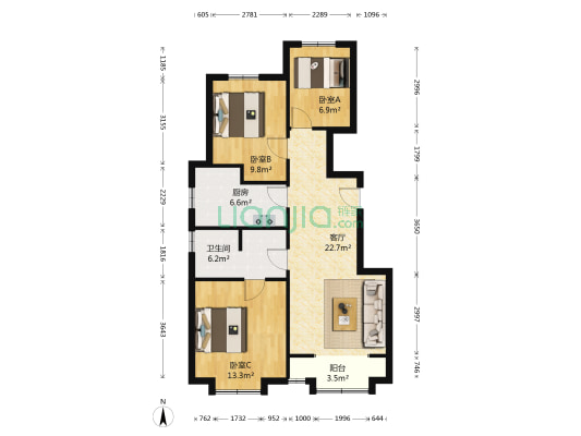 溪语花园 3室1厅1卫 94平方