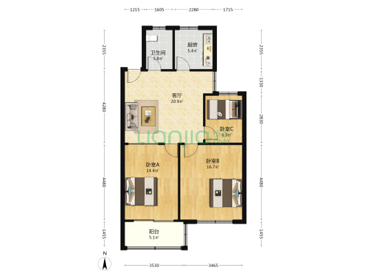 人民东路643号院 3室1厅1卫 91平方