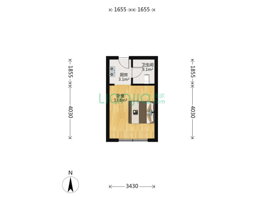 东塘湖畔花园 1室0厅1卫 30平方