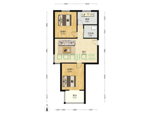 左岸景林于林苑 2室1厅1卫 91平方