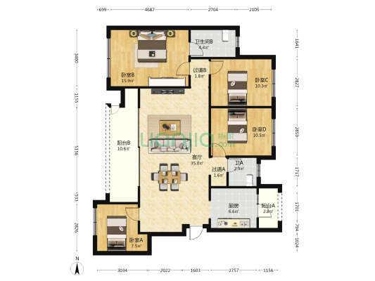 龙湖焕城云曜 4室1厅2卫 118平方