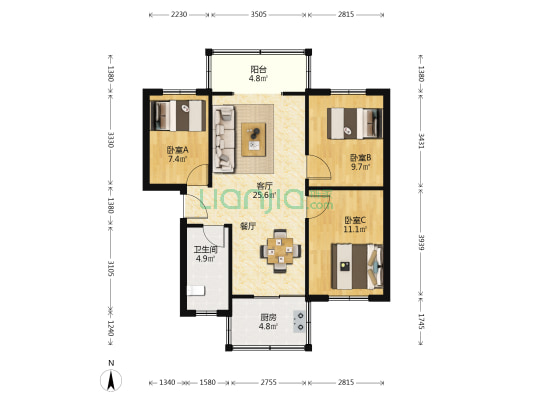 六和苑 3室1厅1卫 84平方