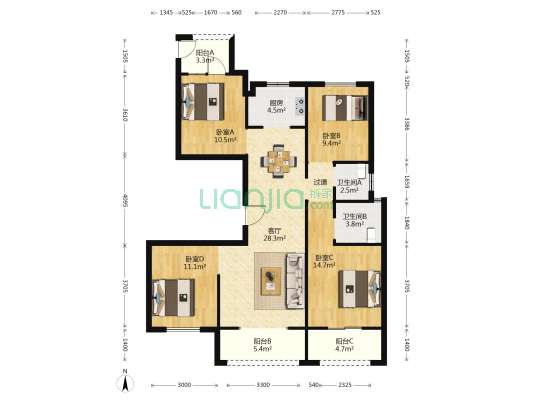 大自然柏悦嘉园 4室1厅2卫 123平方