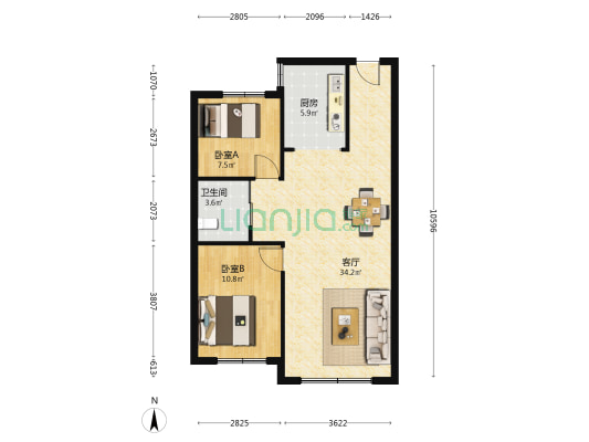 慧谷新城 2室1厅1卫 86平方