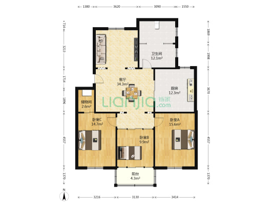 新苑村 3室1厅1卫 123平方