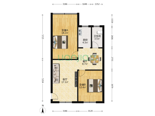 文华公苑 2室2厅1卫 75平方